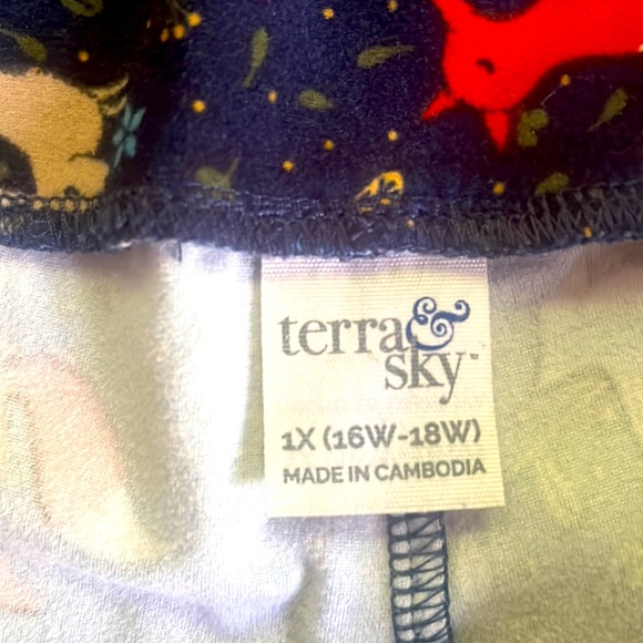 Navy Blue Terra & Sky 1X 16W-18W Fox Deer Rabbit Blue Jay Leggings - Picture 3 of 3